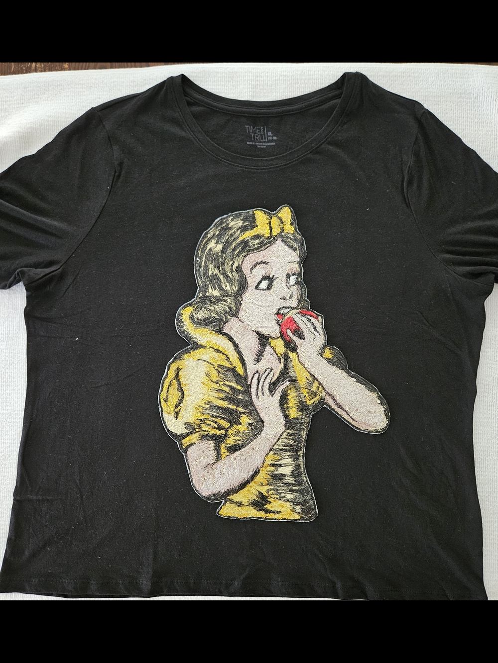 Black Graphic Snow White Tee with Yellow Detail